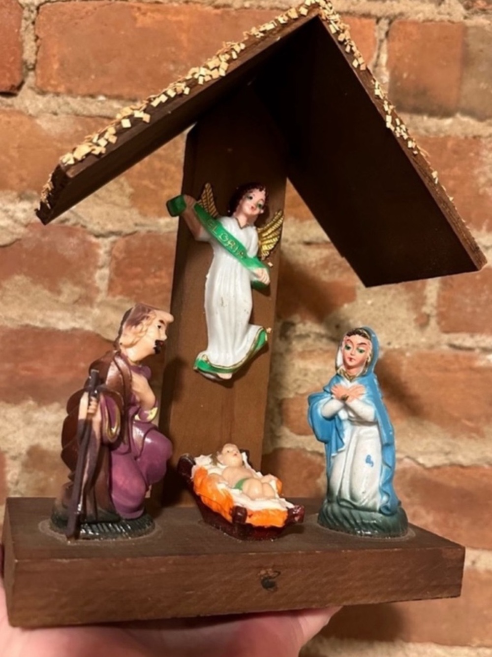 Vintage wood nativity set Christmas 8.5”